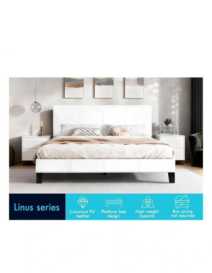 Bed Frame Queen Size Channel Stitched Headboard Leather image 3