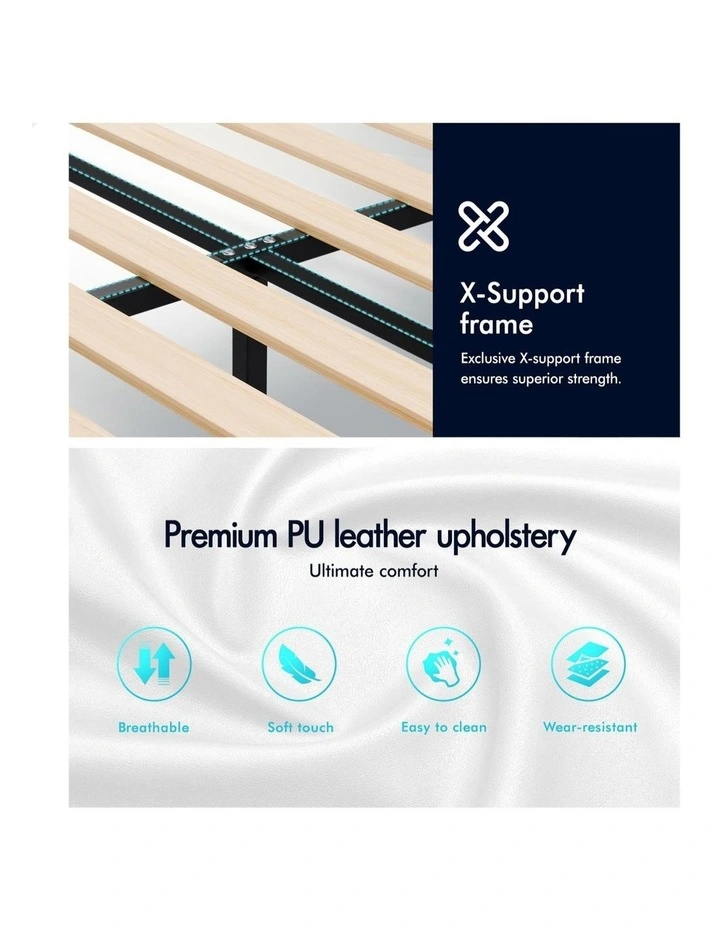 Bed Frame Queen Size Channel Stitched Headboard Leather image 5