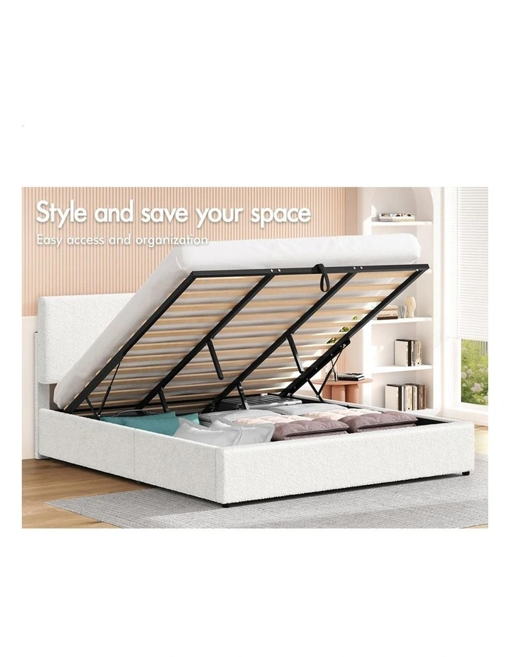 Bed Frame King Gas Lift Storage Adjustable Headboard Boucle image 4