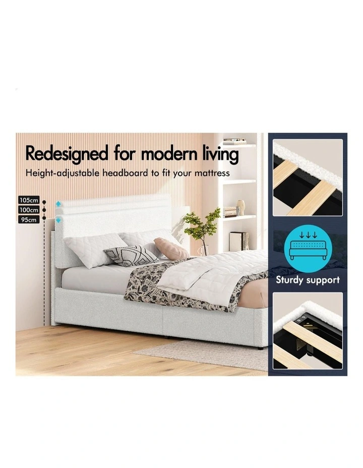 Bed Frame King Gas Lift Storage Adjustable Headboard Boucle image 5