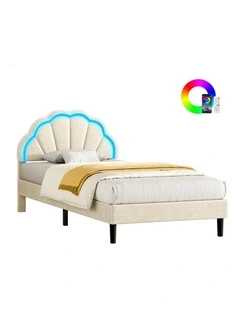Bed Frame King Single LED Adjustable Headboard Velvet Beige