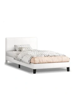 Bed Frame King Single Channel Stitched Headboard Leather