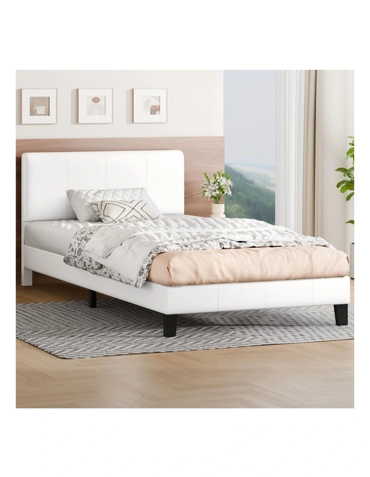 Bed Frame King Single Channel Stitched Headboard Leather image 2