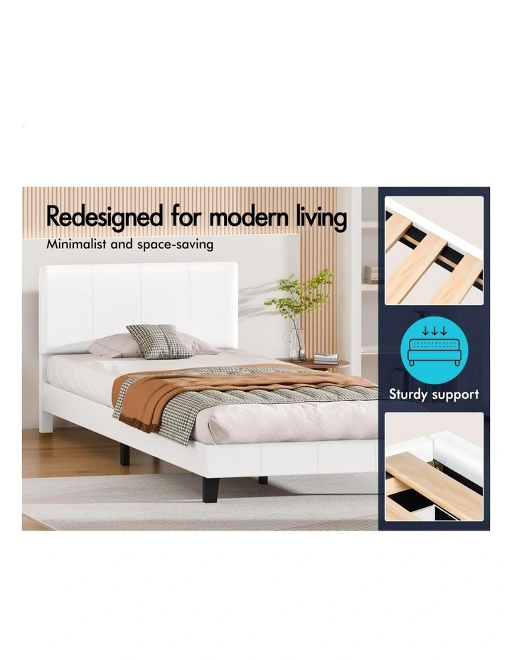 Bed Frame King Single Channel Stitched Headboard Leather image 4