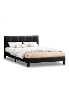 Bed Frame Queen Size Tufted Headboard Leather