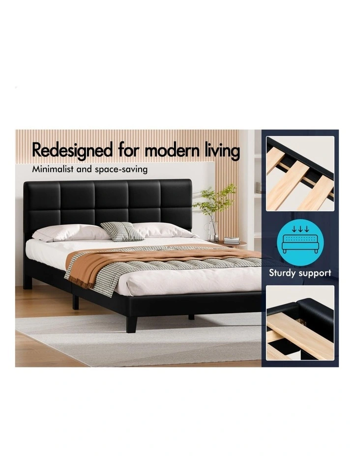 Bed Frame Queen Size Tufted Headboard Leather image 4