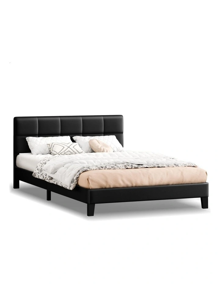 Bed Frame Double Size Tufted Headboard Leather image 1
