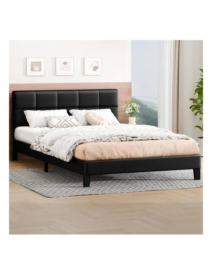 Bed Frame Double Size Tufted Headboard Leather image 2