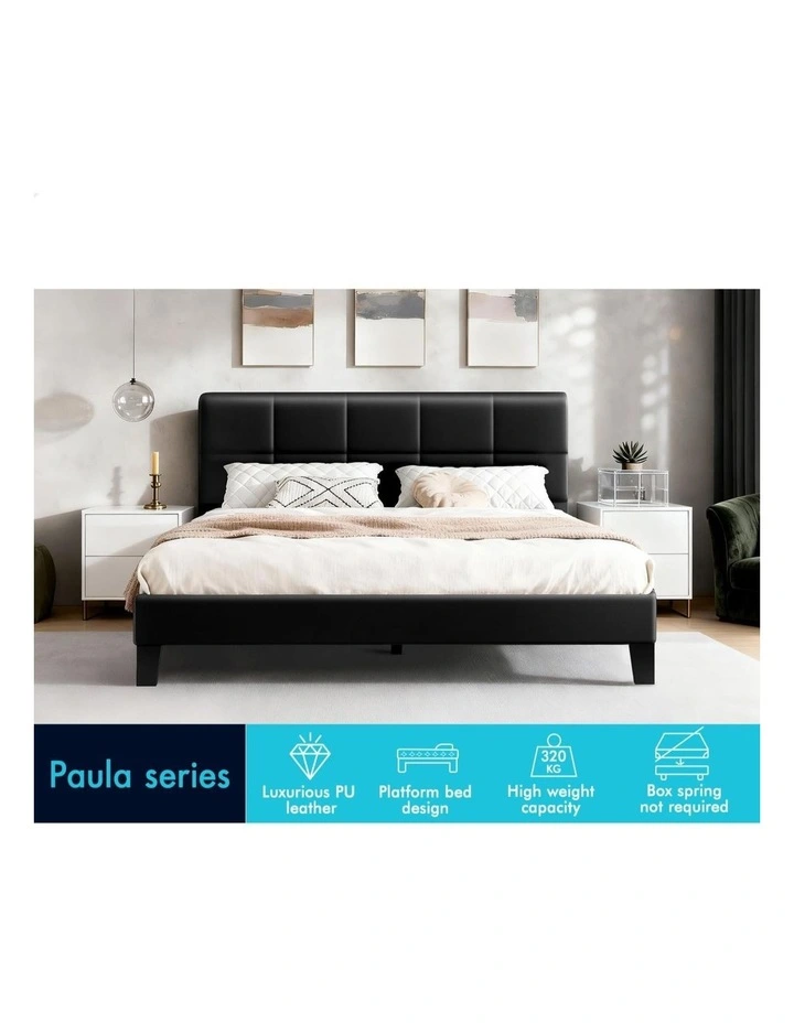 Bed Frame Double Size Tufted Headboard Leather image 3