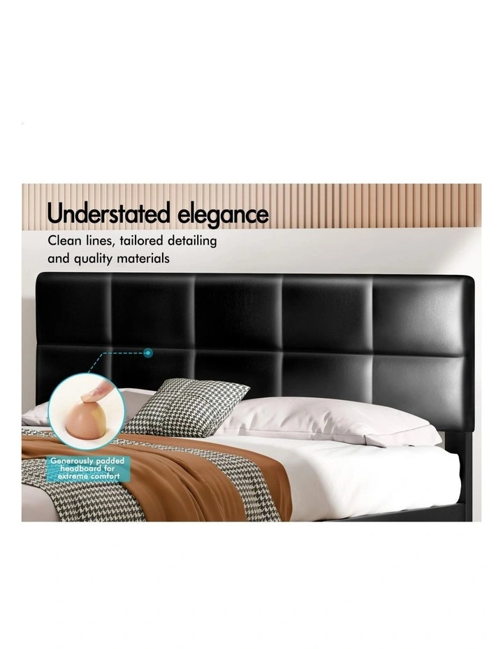Bed Frame Double Size Tufted Headboard Leather image 4