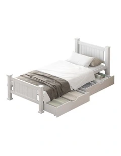 Oikiture Solid Pine Wood Bed Frame with 2 Storage Drawers Platform King Single