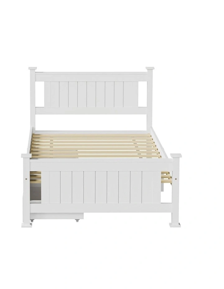 Oikiture Solid Pine Wood Bed Frame with 2 Storage Drawers Platform King Single image 2