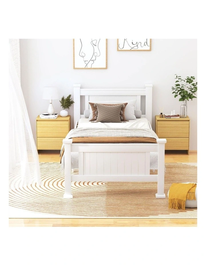 Oikiture Solid Pine Wood Bed Frame with 2 Storage Drawers Platform King Single image 5