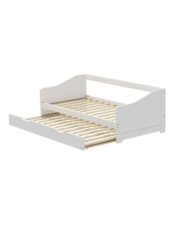 Oikiture Trundle Bed Frame Daybed Single Size Base Timber Wooden Single Beds x2 image 1