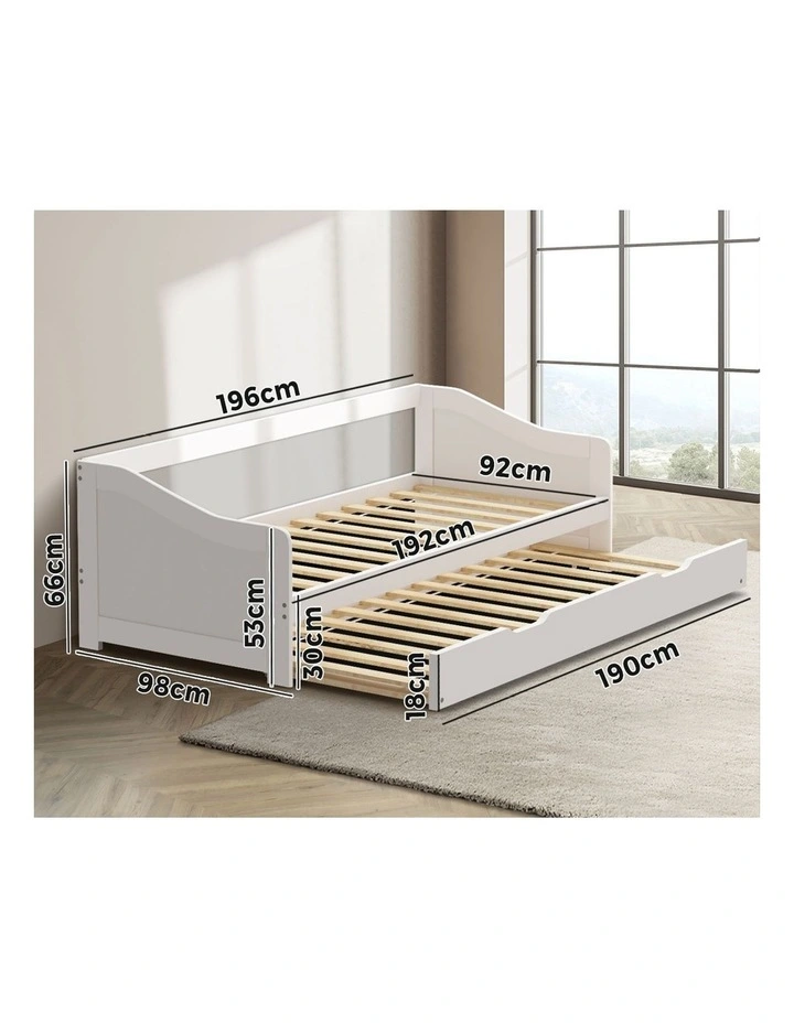 Oikiture Trundle Bed Frame Daybed Single Size Base Timber Wooden Single Beds x2 image 3