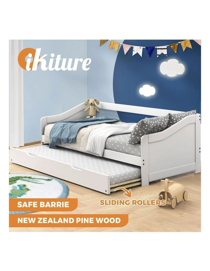 Oikiture Trundle Bed Frame Daybed Single Size Base Timber Wooden Single Beds x2 image 4