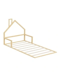 Oikiture Wooden Kids Bed Frame Floor Beds Chimney Platform King Single Natural