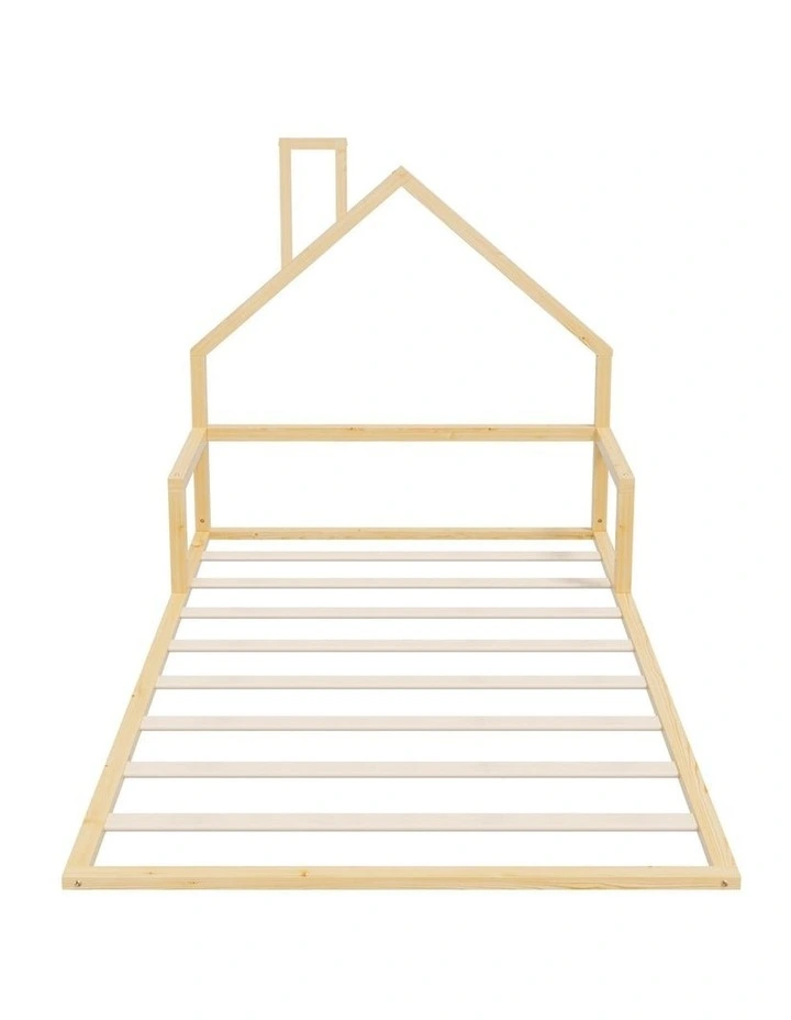 Oikiture Wooden Kids Bed Frame Floor Beds Chimney Platform King Single Natural image 2