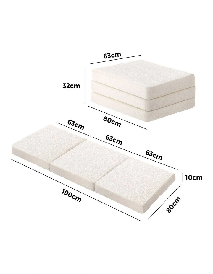 Bedra Folding Mattress Sherpa Fleece Foam 3-fold Foldable Floor Sofa Bed Single image 3