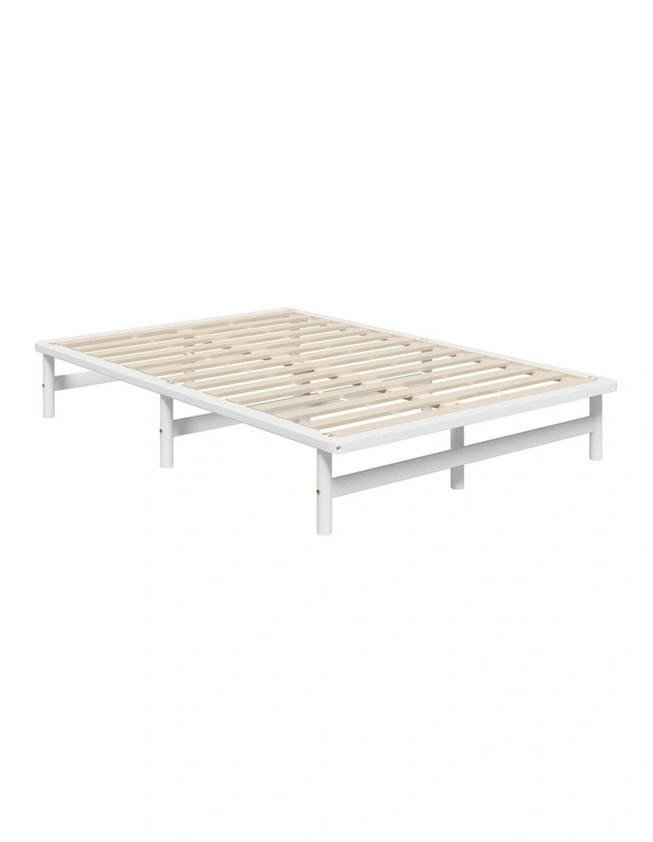 Oikiture Double Wooden Bed Frame Base Platform Solid Pine Timber Beds White image 1