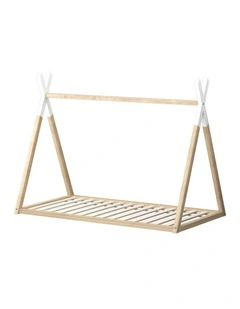 Oikiture Wooden Bed Frame Single Timber Teepee House Base Platform