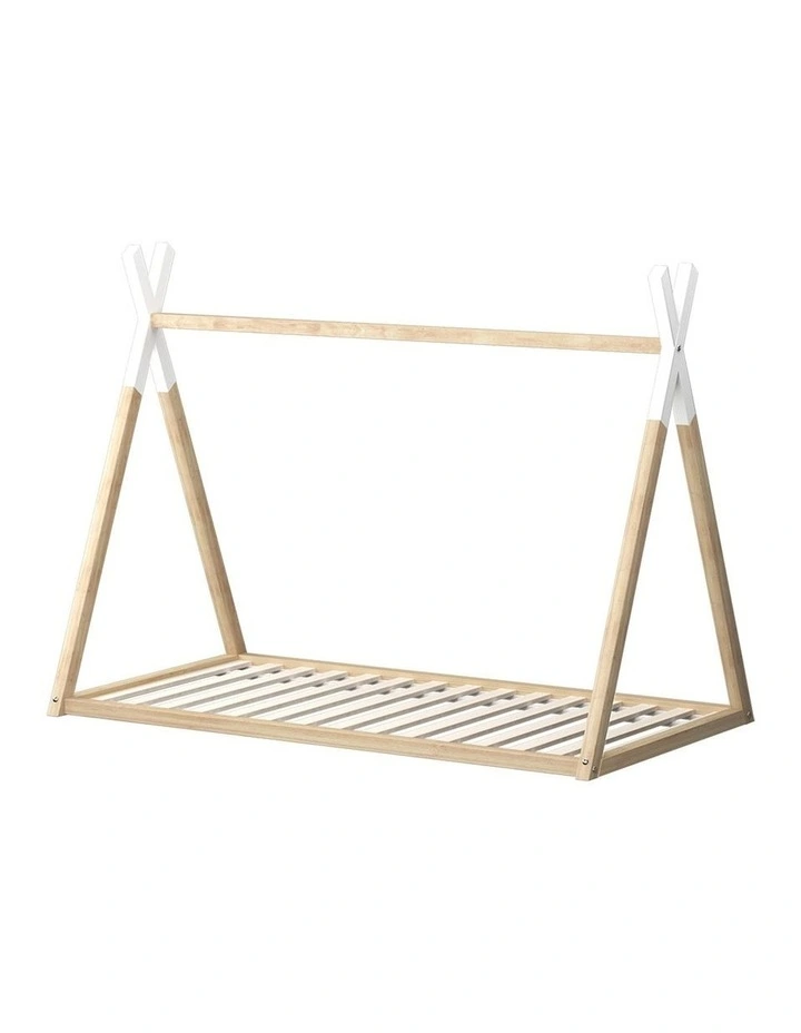 Oikiture Wooden Bed Frame Single Timber Teepee House Base Platform image 1
