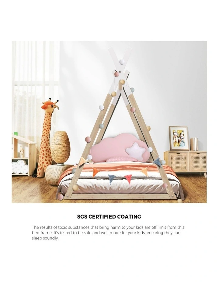 Oikiture Wooden Bed Frame Single Timber Teepee House Base Platform image 6