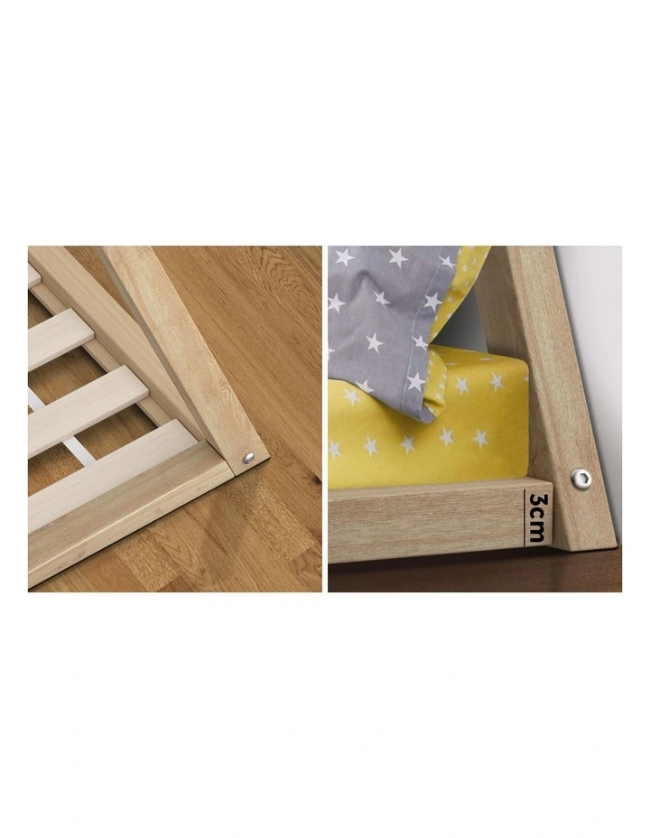 Oikiture Wooden Bed Frame Single Timber Teepee House Base Platform image 7