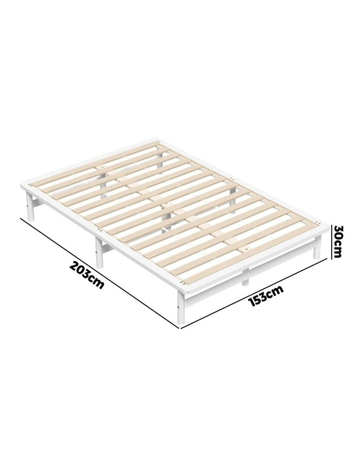 Oikiture Wooden Bed Frame Queen Size Beds Base Platform Solid Pine Timber White image 3