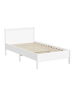 Oikiture Scalloped Bed Wooden Kids Bed Frame Solid Pine Wood Timber Single White