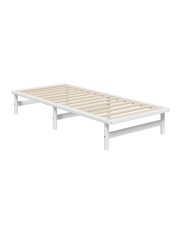Oikiture Wooden Bed Frame Single Beds Base Solid Pine Timber Platform White image 1