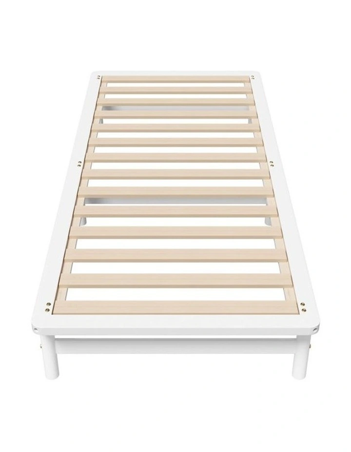 Oikiture Wooden Bed Frame Single Beds Base Solid Pine Timber Platform White image 2