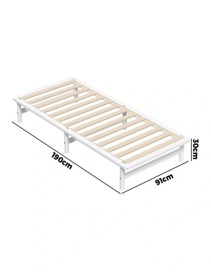 Oikiture Wooden Bed Frame Single Beds Base Solid Pine Timber Platform White image 3