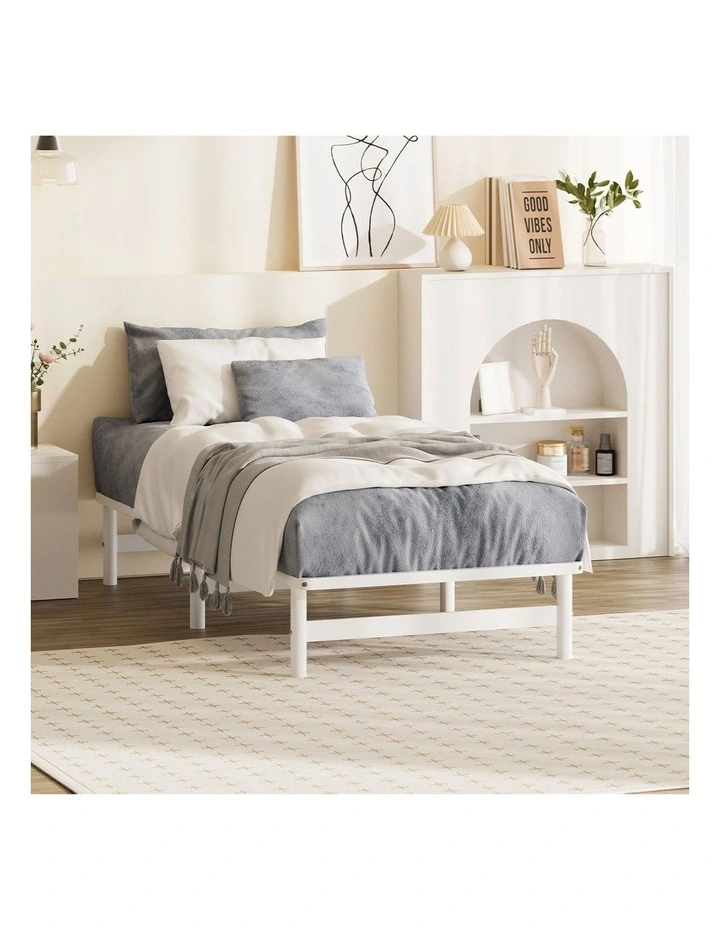Oikiture Wooden Bed Frame Single Beds Base Solid Pine Timber Platform White image 4