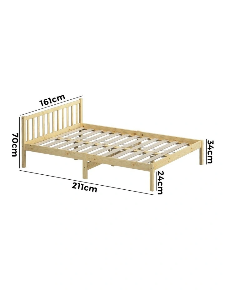 Oikiture Bed Frame Queen Size Wooden Timber Base Solid Wood Platform image 3