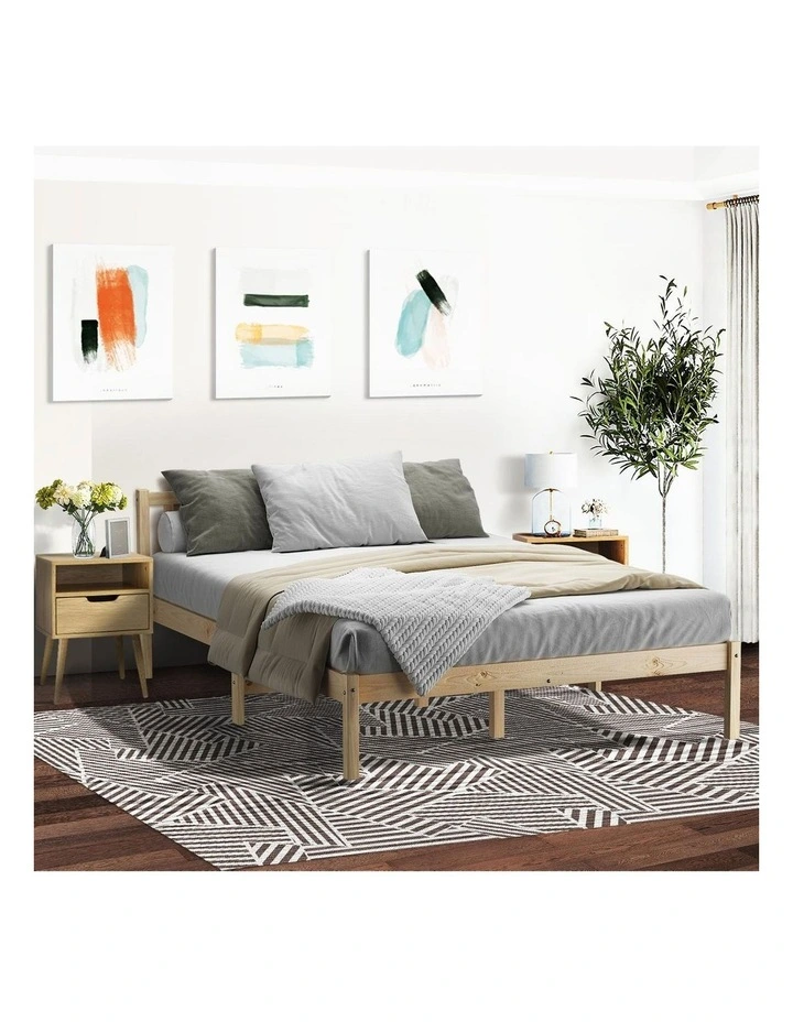 Oikiture Bed Frame Queen Size Wooden Timber Base Solid Wood Platform image 5