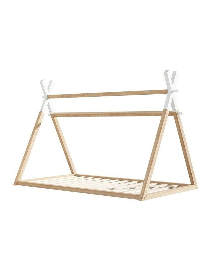 Oikiture Kids Bed Frame Wooden Timber King Single Teepee House Frame Beds image 1