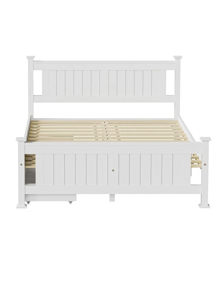 Oikiture Solid Pine Wood Bed Frame with 2 Storage Drawers Platform White Double image 2