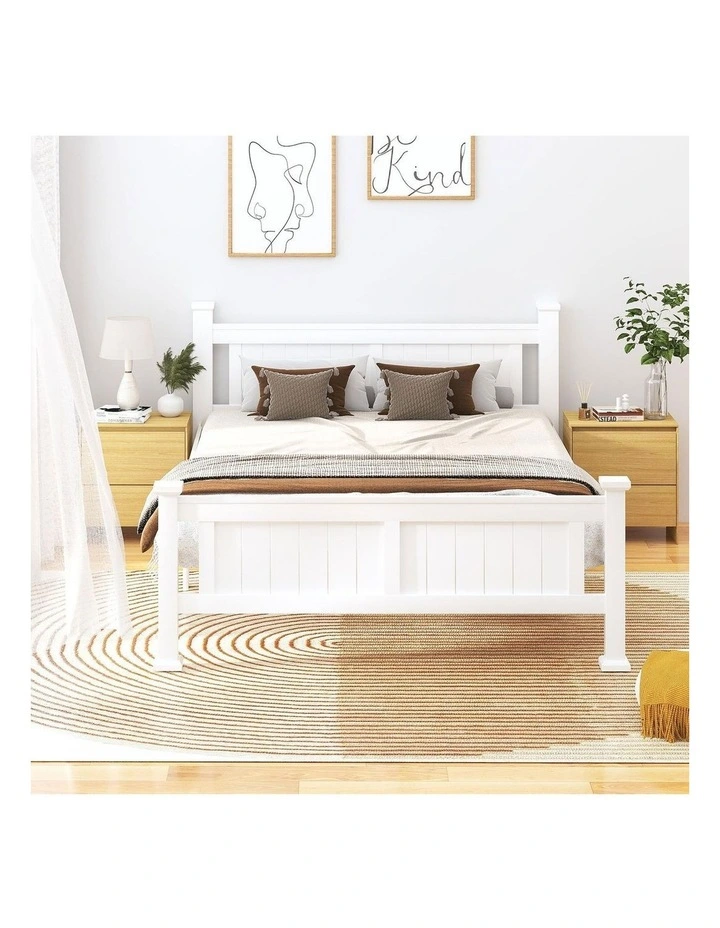 Oikiture Solid Pine Wood Bed Frame with 2 Storage Drawers Platform White Double image 5