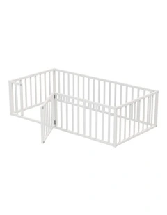Oikiture 2-in-1 Kids Bed Frame Single Toddler Play Centre Guard Fence Gate White