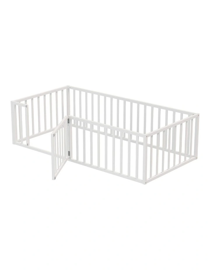Oikiture 2-in-1 Kids Bed Frame Single Toddler Play Centre Guard Fence Gate White image 1