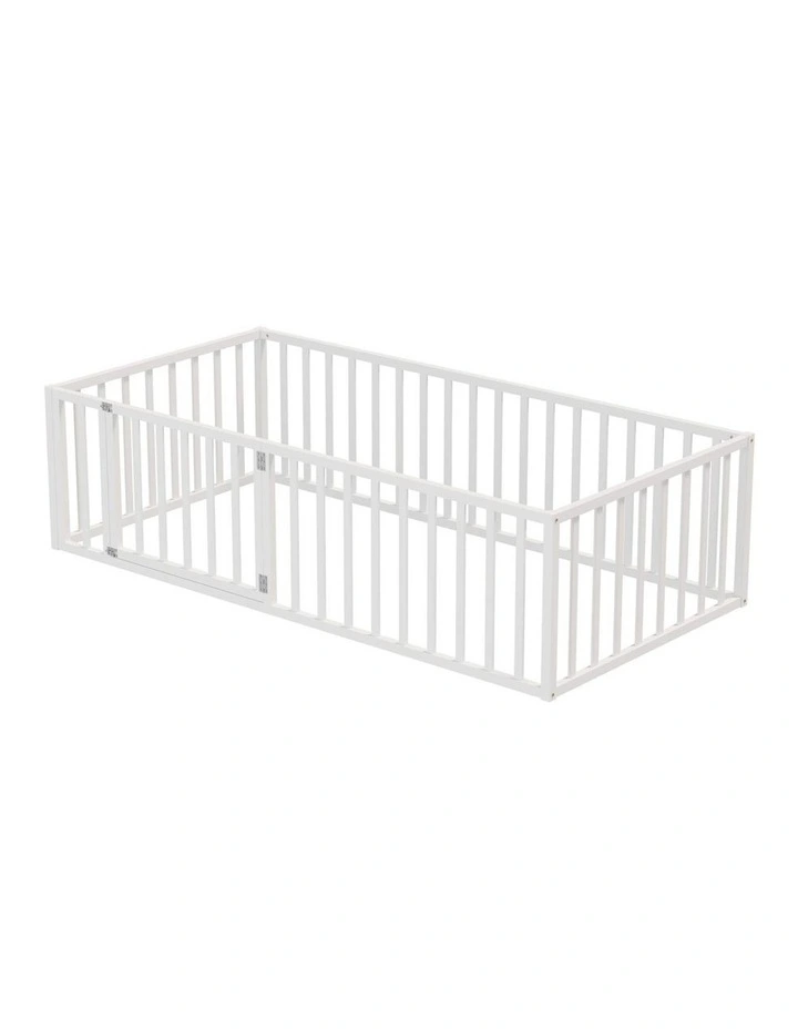 Oikiture 2-in-1 Kids Bed Frame Single Toddler Play Centre Guard Fence Gate White image 2