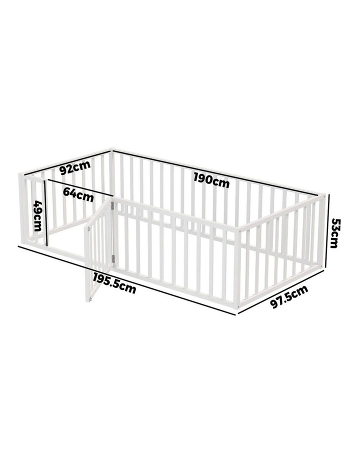 Oikiture 2-in-1 Kids Bed Frame Single Toddler Play Centre Guard Fence Gate White image 3