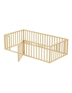 Oikiture 2-in-1 Kids Bed Frame Single Toddler Play Centre Guard Fence Gate Wood