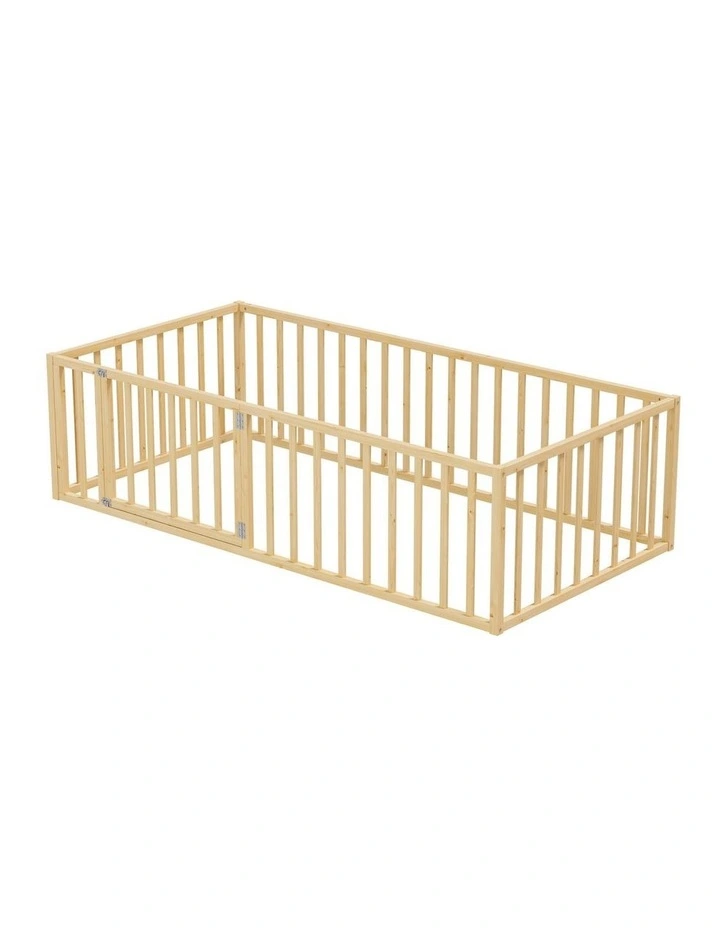 Oikiture 2-in-1 Kids Bed Frame Single Toddler Play Centre Guard Fence Gate Wood image 2