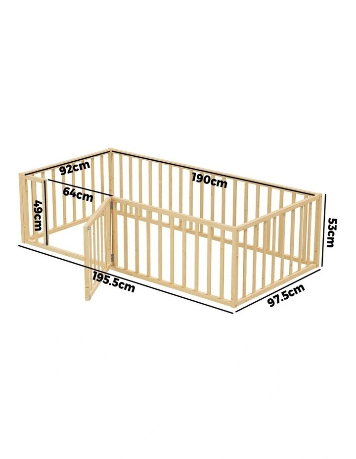 Oikiture 2-in-1 Kids Bed Frame Single Toddler Play Centre Guard Fence Gate Wood image 3