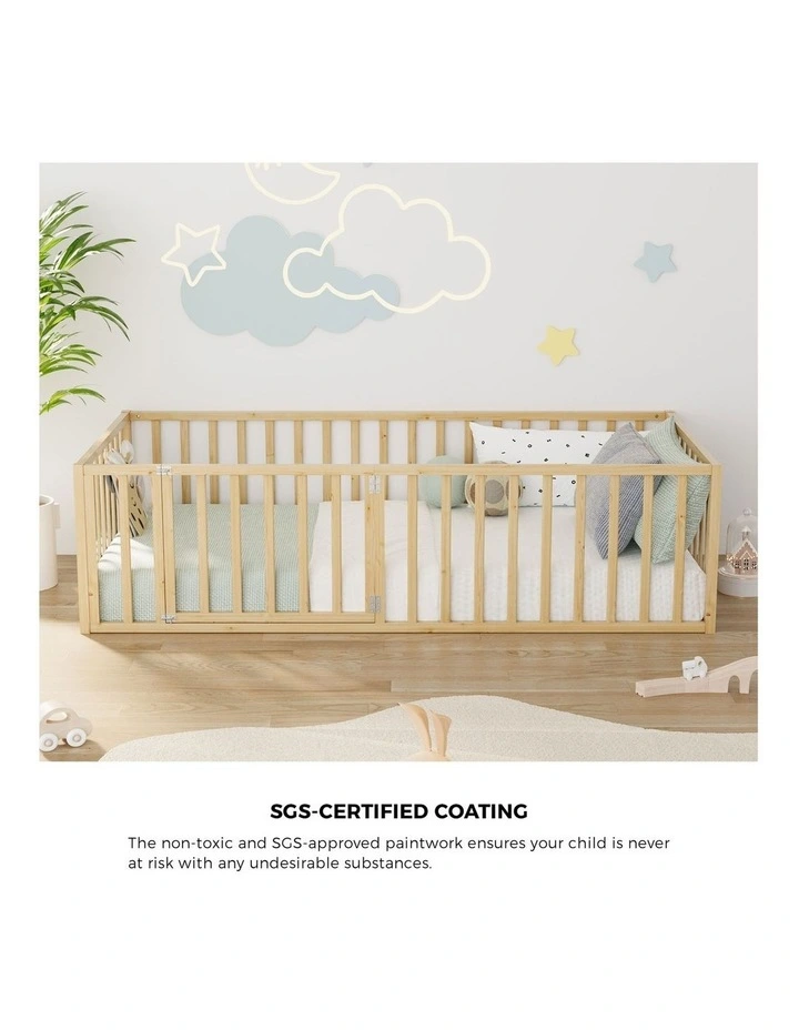 Oikiture 2-in-1 Kids Bed Frame Single Toddler Play Centre Guard Fence Gate Wood image 5