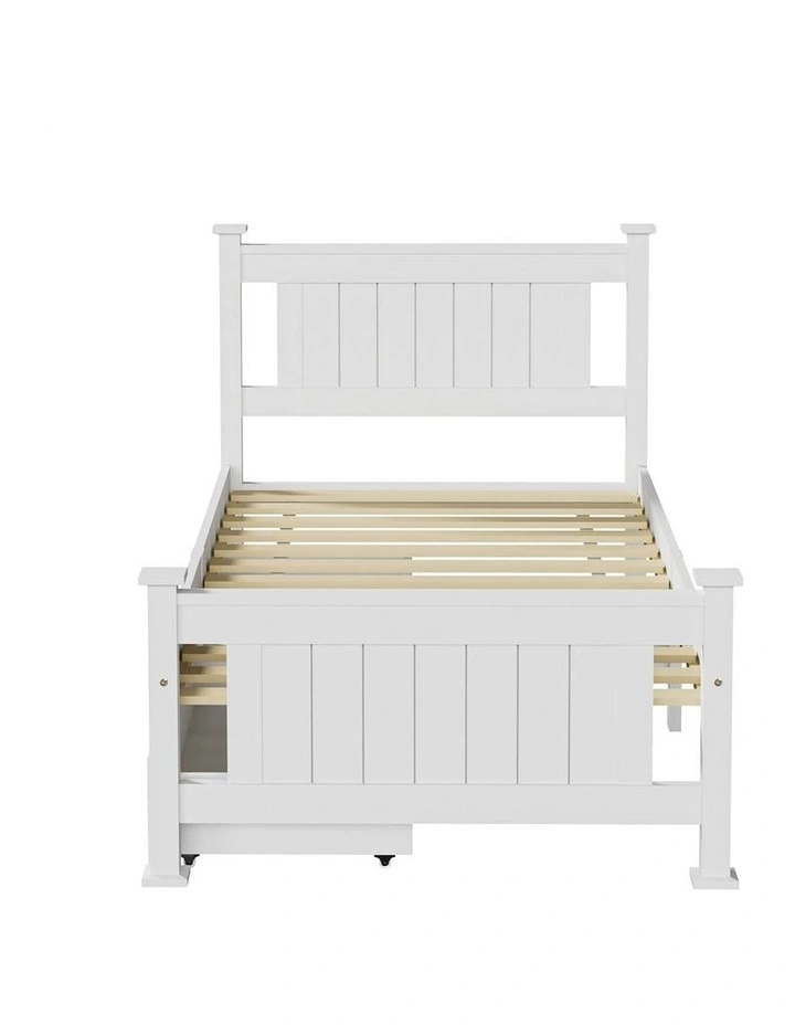 Oikiture Solid Pine Wood Bed Frame with 2 Storage Drawers Platform White Single image 2