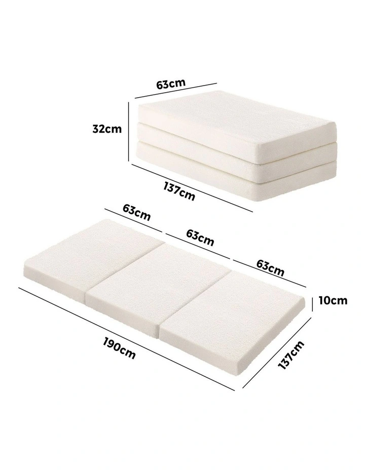 Bedra Folding Foam Mattress Sherpa Fleece Portable 3-fold Foldable Bed Double image 3