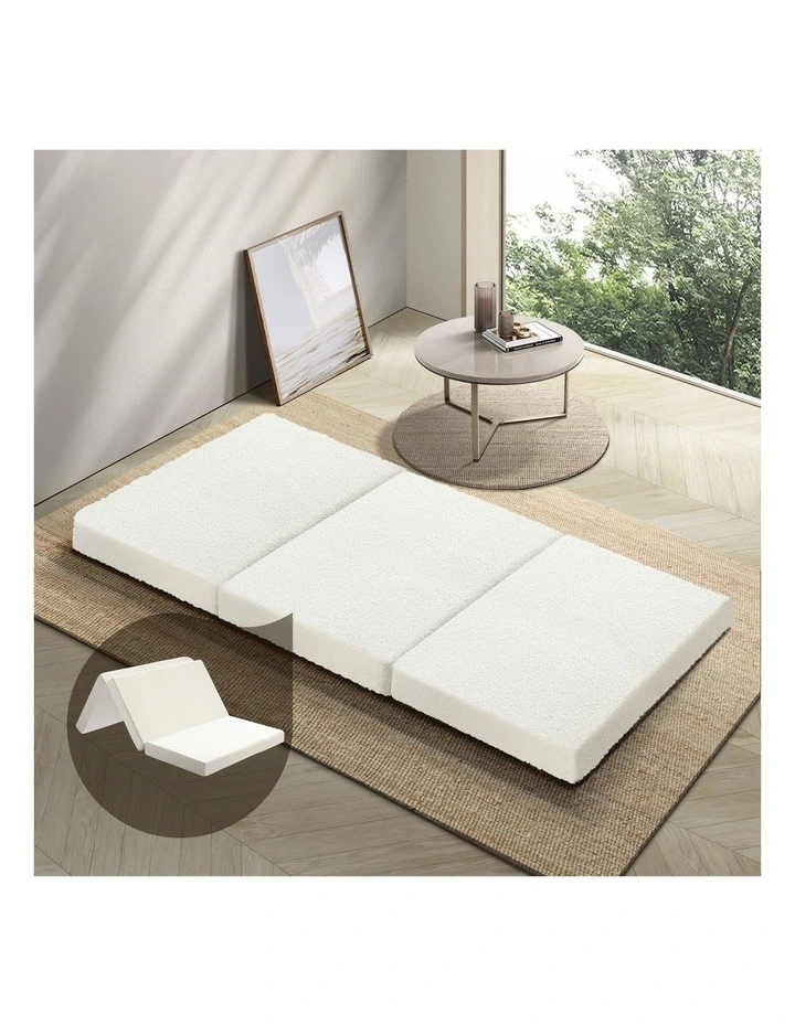 Bedra Folding Foam Mattress Sherpa Fleece Portable 3-fold Foldable Bed Double image 4